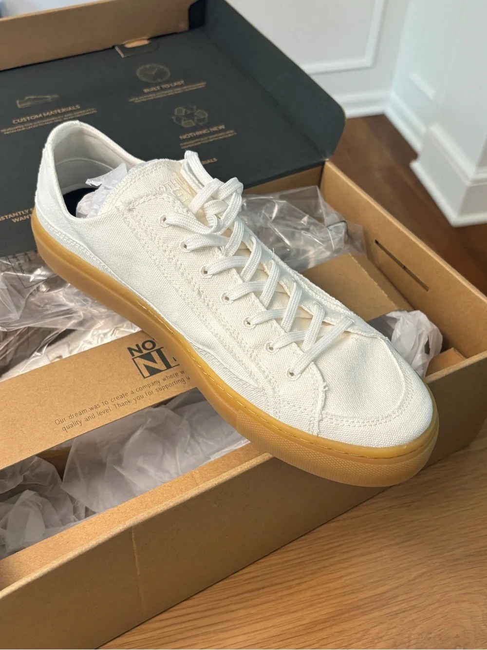 Classic Canvas Low-Top Sneakers in White with Gum Sole